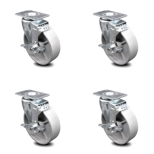 5 Inch Semi Steel Wheel Swivel Top Plate Caster Set with Brake